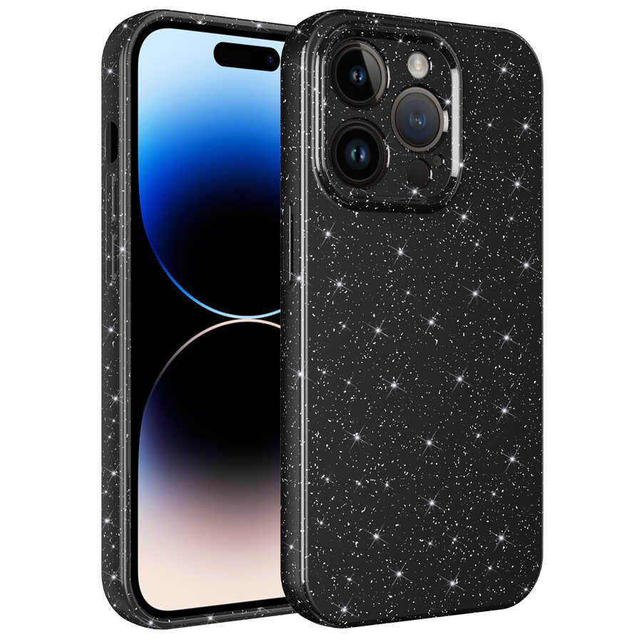 Apple iPhone 14 Pro Kılıf Kamera Korumalı Simli Lüks Zore Koton Kapak Siyah