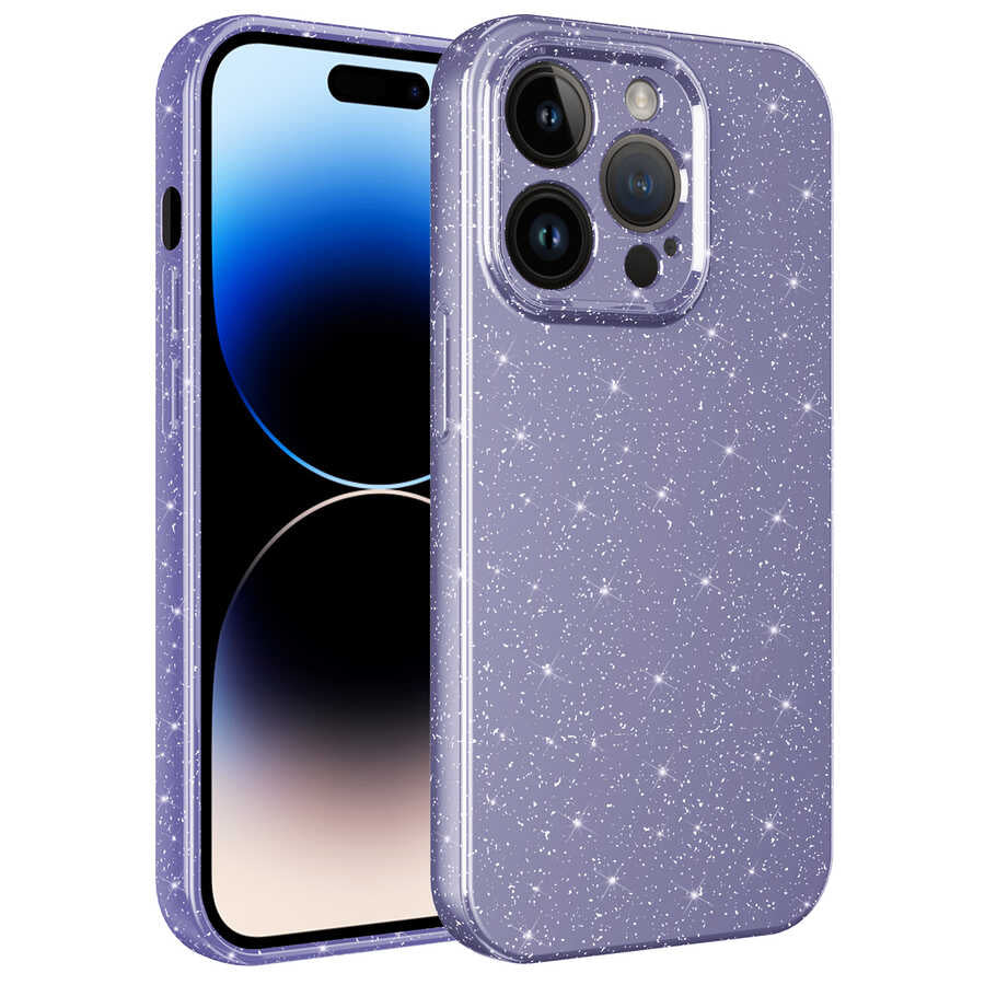 Apple iPhone 14 Pro Kılıf Kamera Korumalı Simli Lüks Zore Koton Kapak Mor