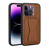 Apple iPhone 14 Pro Kılıf Kartlıklı Standlı Pu Deri Zore Memo Kapak Kahve Açık