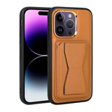 Apple iPhone 14 Pro Kılıf Kartlıklı Standlı Pu Deri Zore Memo Kapak Kahve Açık