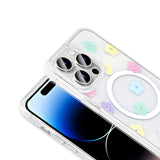 Apple iPhone 14 Pro Kılıf M-Safe Şarj Özellikli Şeffaf Zore Folk Sert Kapak Çilek