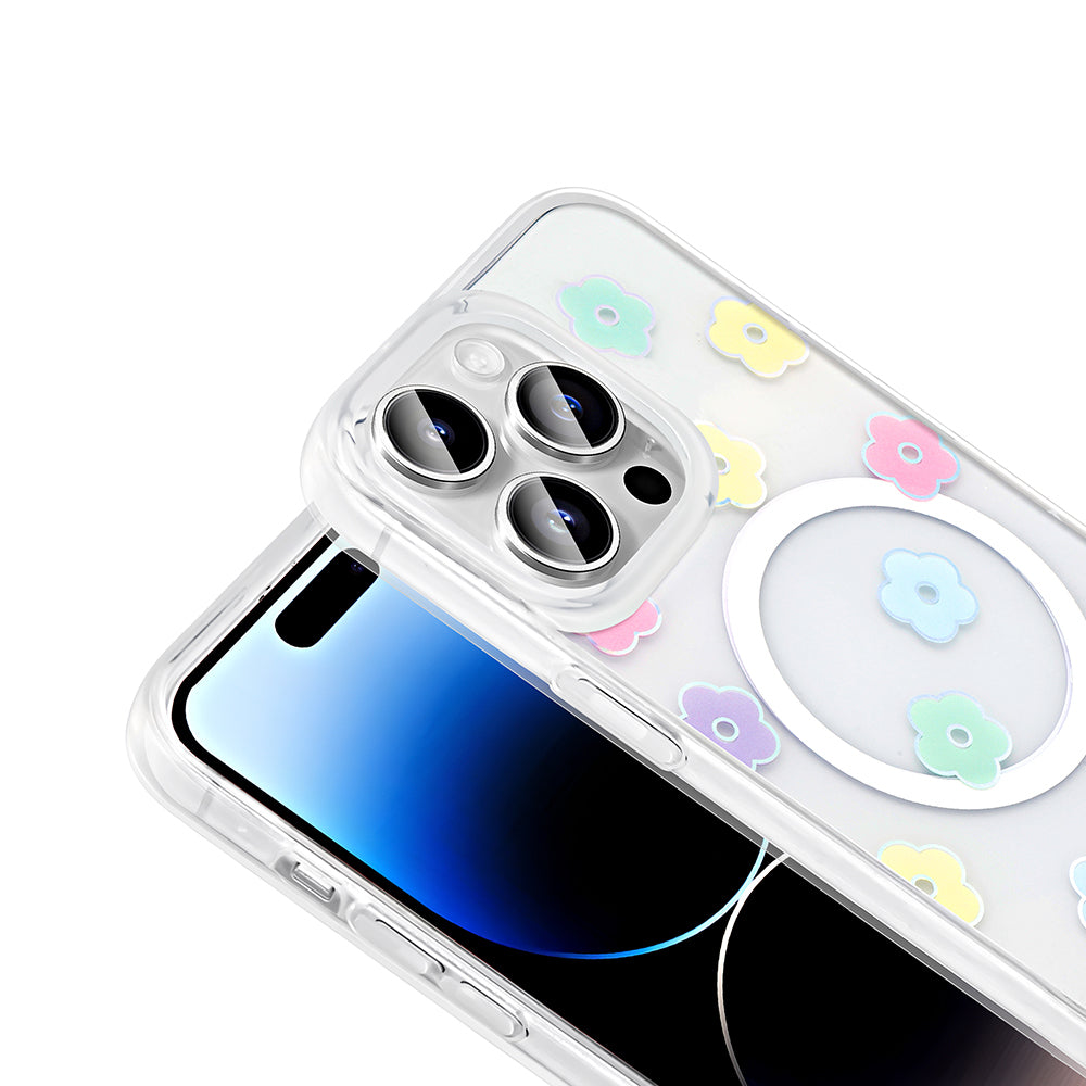 Apple iPhone 14 Pro Kılıf M-Safe Şarj Özellikli Şeffaf Zore Folk Sert Kapak Fiyonk