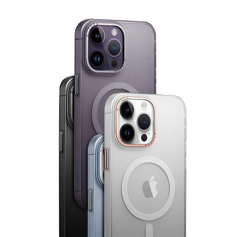 Apple iPhone 14 Pro Kılıf M-safe Şarj Özellikli Buzlu Sert PC Zore Tuval Kapak Siyah