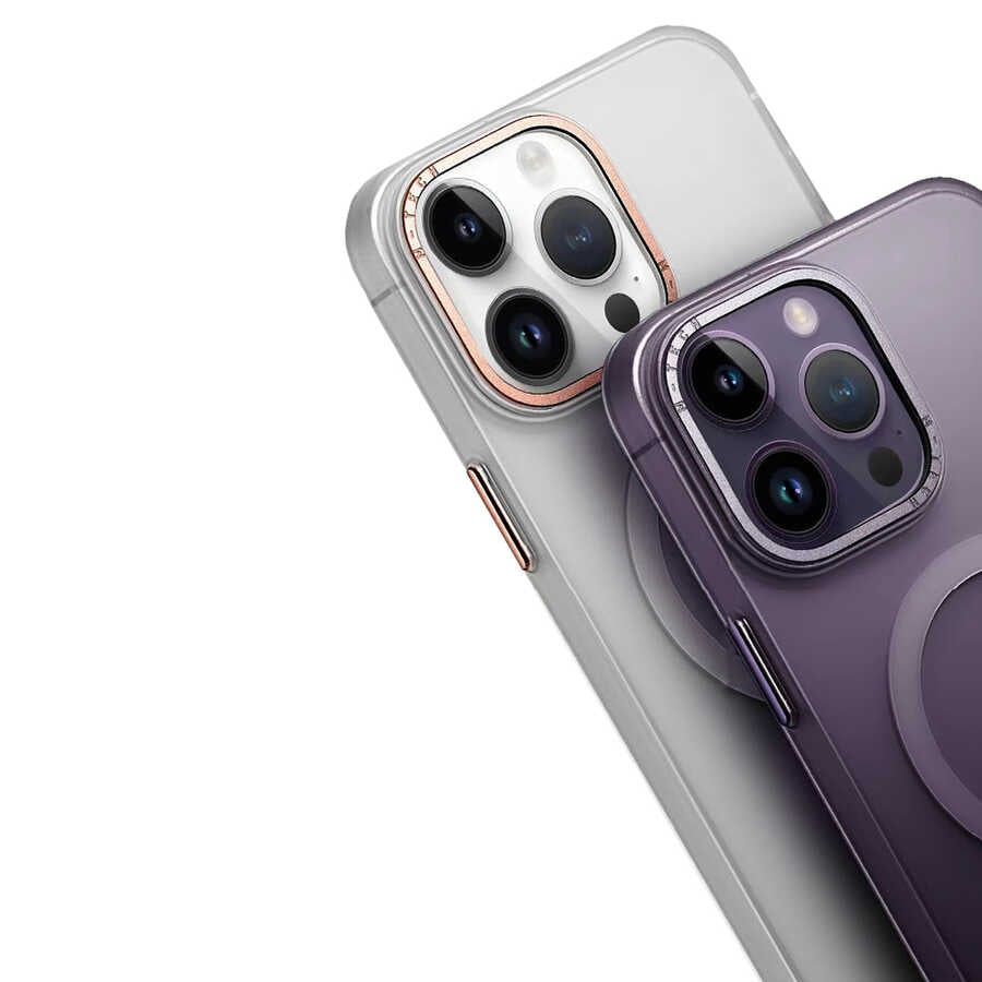 Apple iPhone 14 Pro Kılıf M-safe Şarj Özellikli Buzlu Sert PC Zore Tuval Kapak Derin Mor