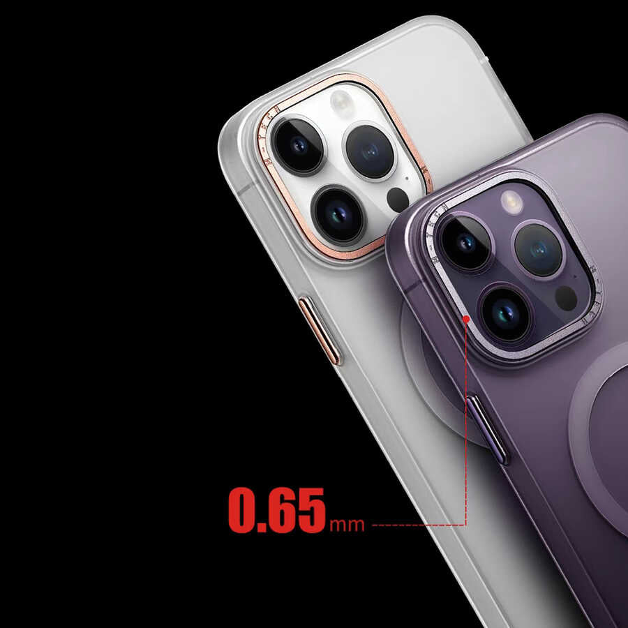 Apple iPhone 14 Pro Kılıf M-safe Şarj Özellikli Buzlu Sert PC Zore Tuval Kapak Siyah