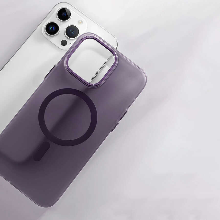 Apple iPhone 14 Pro Kılıf M-safe Şarj Özellikli Buzlu Sert PC Zore Tuval Kapak Siyah