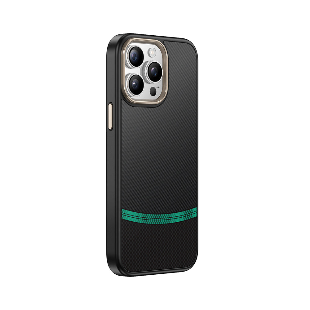Apple iPhone 14 Pro Kılıf M-safe Şarj Özellikli Karbon Fiber Görünümlü Zore Antina Kapak Siyah-Yeşil