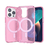 Apple iPhone 14 Pro Kılıf M-safe Şarj Özellikli Parlayan Simli Saydam Renkli Zore Allstar Kapak Pembe