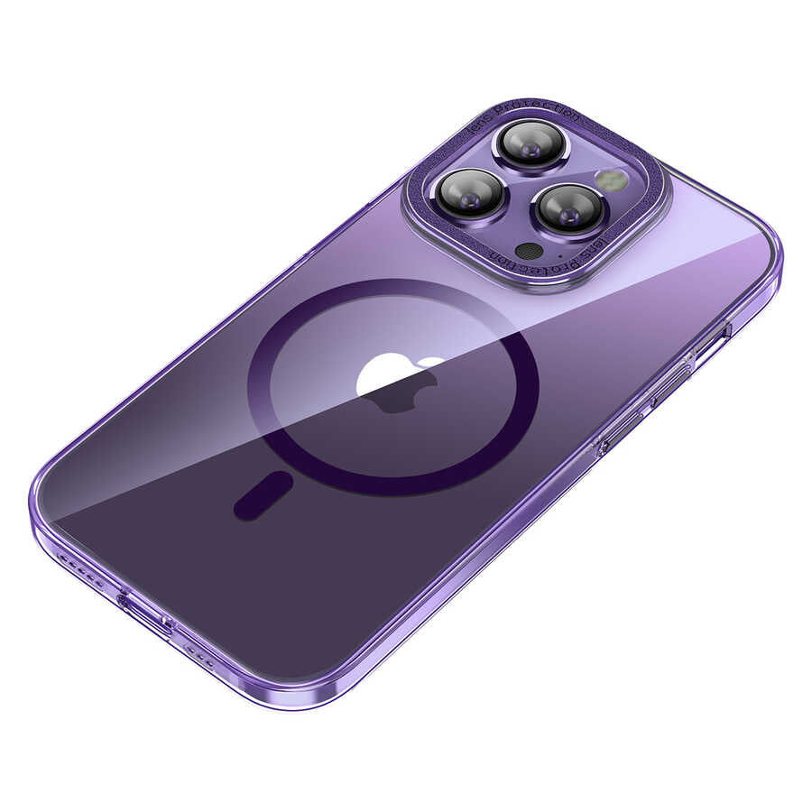 Apple iPhone 14 Pro Kılıf M-safe Şarj Özellikli Sert PC Zore Fuya Kapak Derin Mor