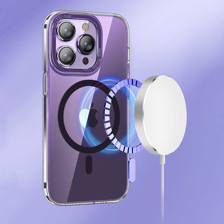 Apple iPhone 14 Pro Kılıf M-safe Şarj Özellikli Sert PC Zore Fuya Kapak Derin Mor