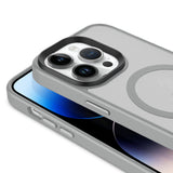 Apple iPhone 14 Pro Kılıf Mat Arka Yüzey Wireless Şarj Özellikli Zore Flet M-safe Kapak Gri