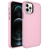 Apple iPhone 14 Pro Kılıf Metal Çerçeve ve Buton Tasarımlı Sert Zore Botox Kapak Pembe Açık