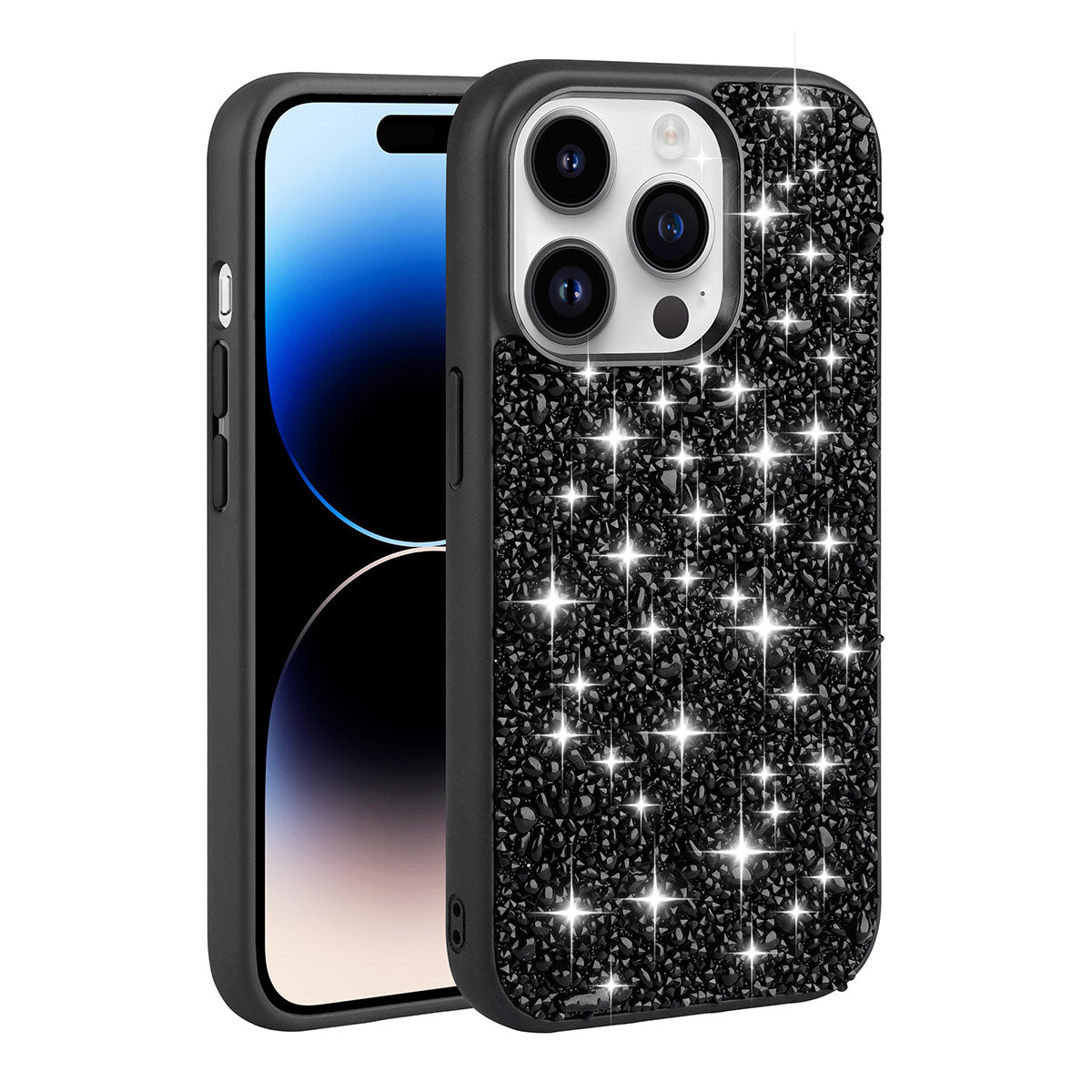 Apple iPhone 14 Pro Kılıf Parlak Taşlı Tasarım Zore Linea Kapak Siyah
