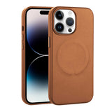 Apple iPhone 14 Pro Kılıf PU Deri M-safe Wireless Şarj Özellikli Zore Derix Kapak Kahverengi