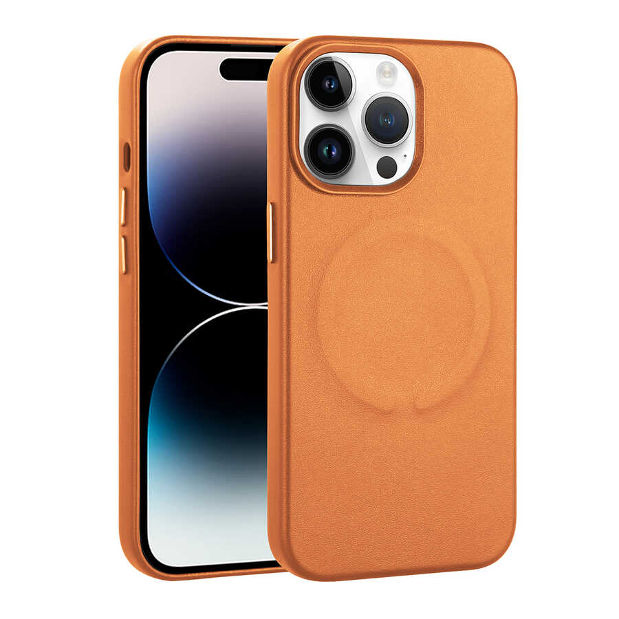 Apple iPhone 14 Pro Kılıf PU Deri M-safe Wireless Şarj Özellikli Zore Derix Kapak Taba