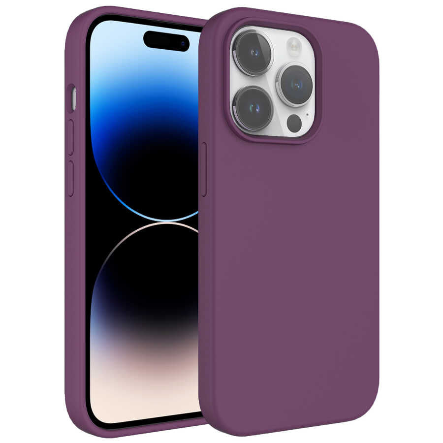 Apple iPhone 14 Pro Kılıf Sıvı Teknolojili Silinebilir Sert Zore Kivi Kapak Mor