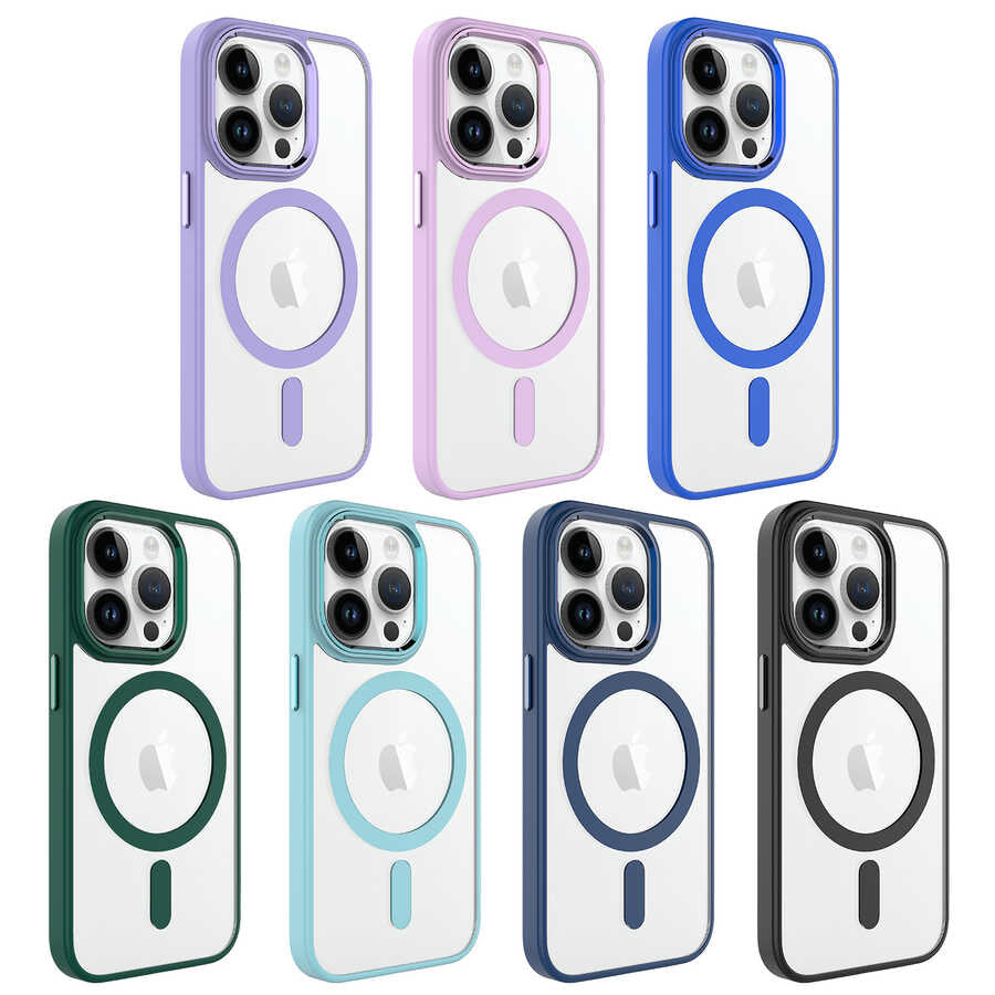 Apple iPhone 14 Pro Kılıf Wireless Şarj Özellikli Zore Krom M-safe Silikon Kapak Siyah