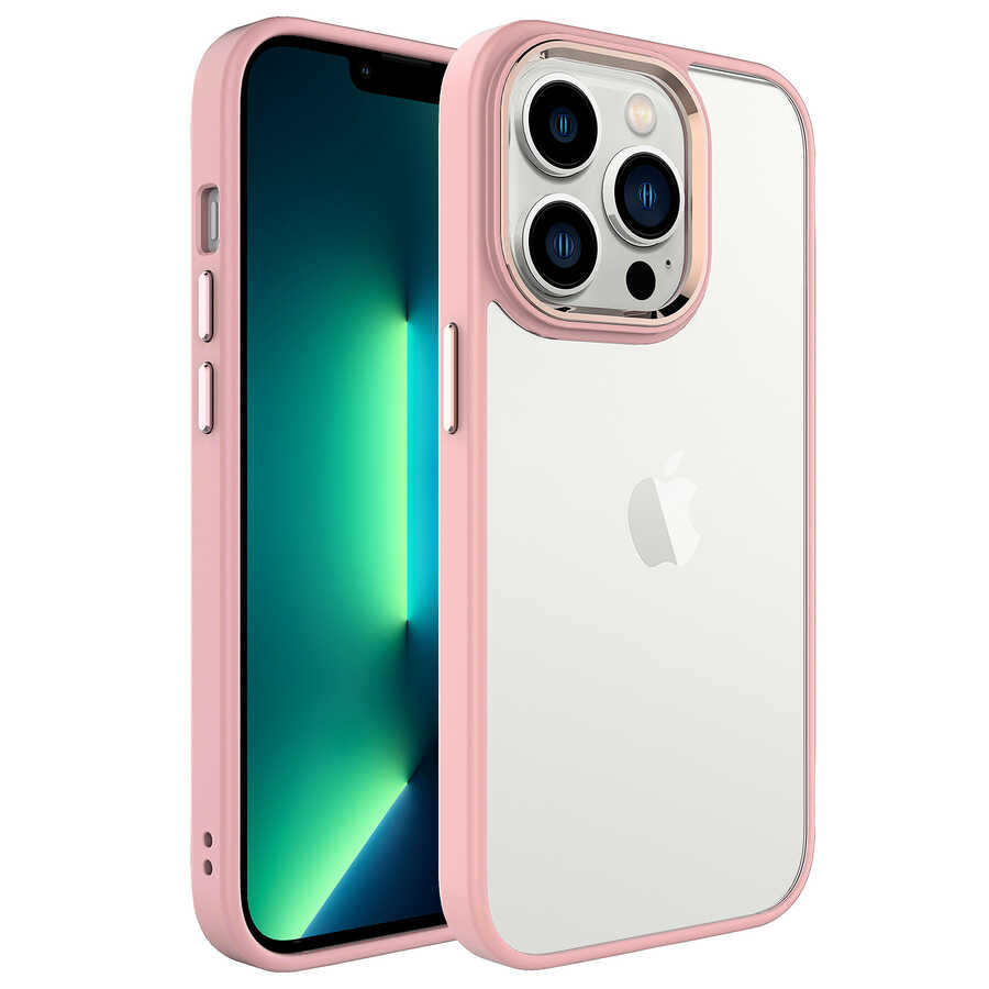 Apple iPhone 14 Pro Kılıf Zore Krom Kapak Pembe Açık