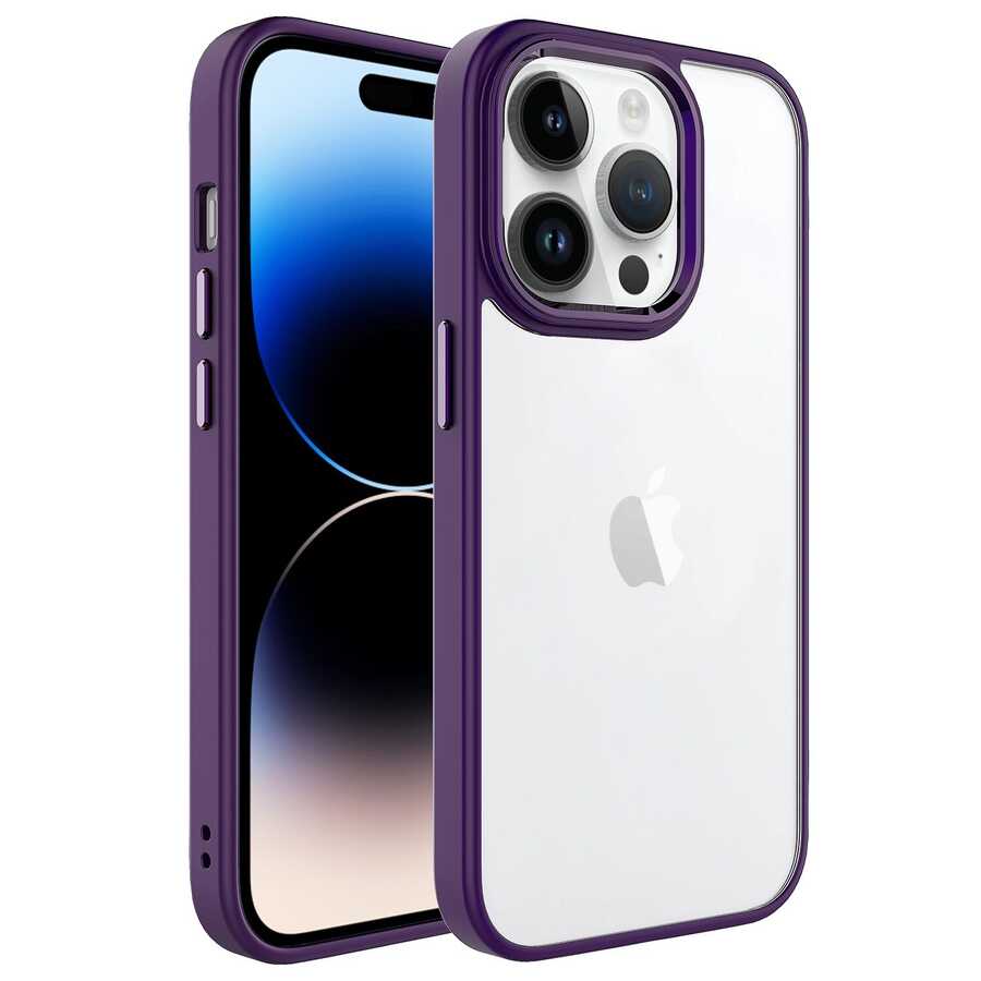 Apple iPhone 14 Pro Kılıf Zore Krom Kapak Derin Mor