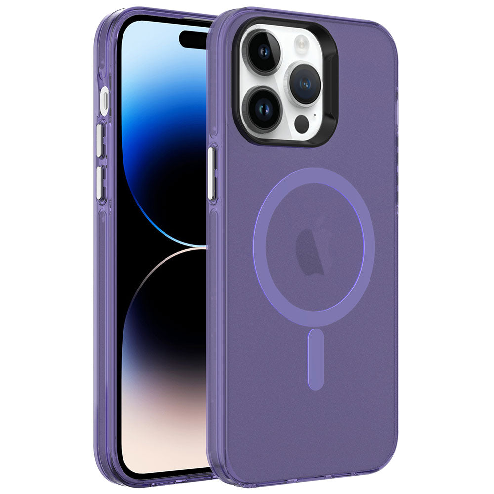 Apple iPhone 14 Pro Kılıf Zore M-safe Şarj Özellikli Buzlu Transparan C-Pro Sert Kapak Derin Mor