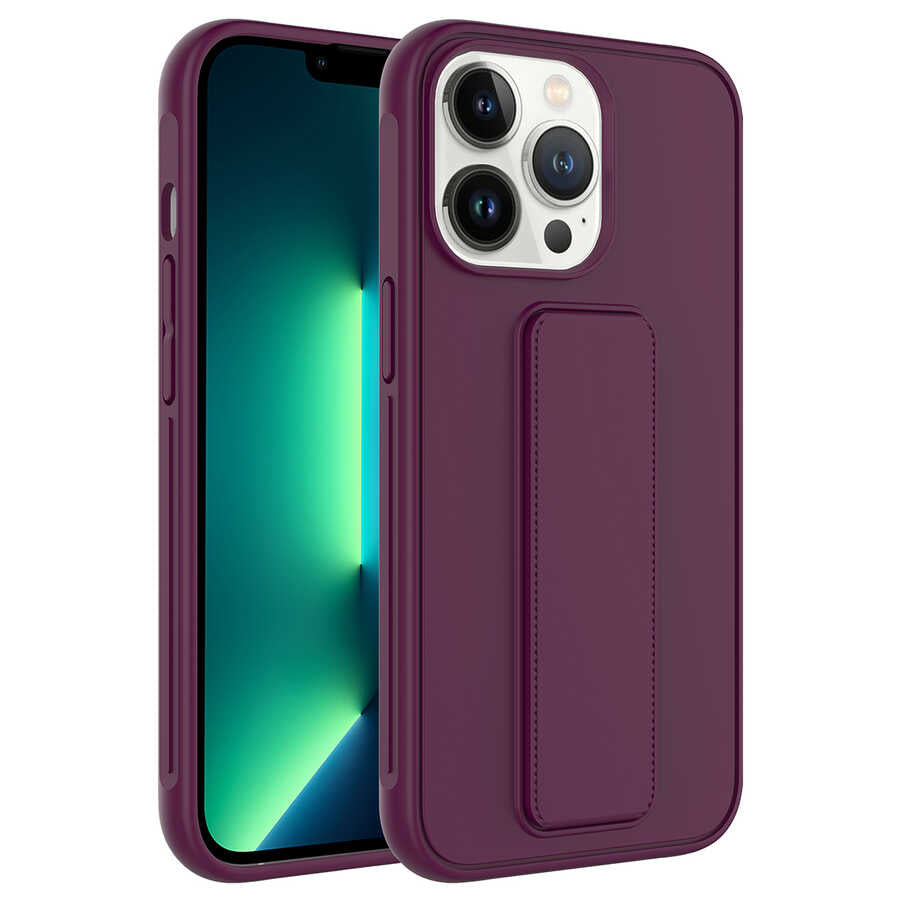 Apple iPhone 14 Pro Kılıf Zore Qstand Kapak Mürdüm