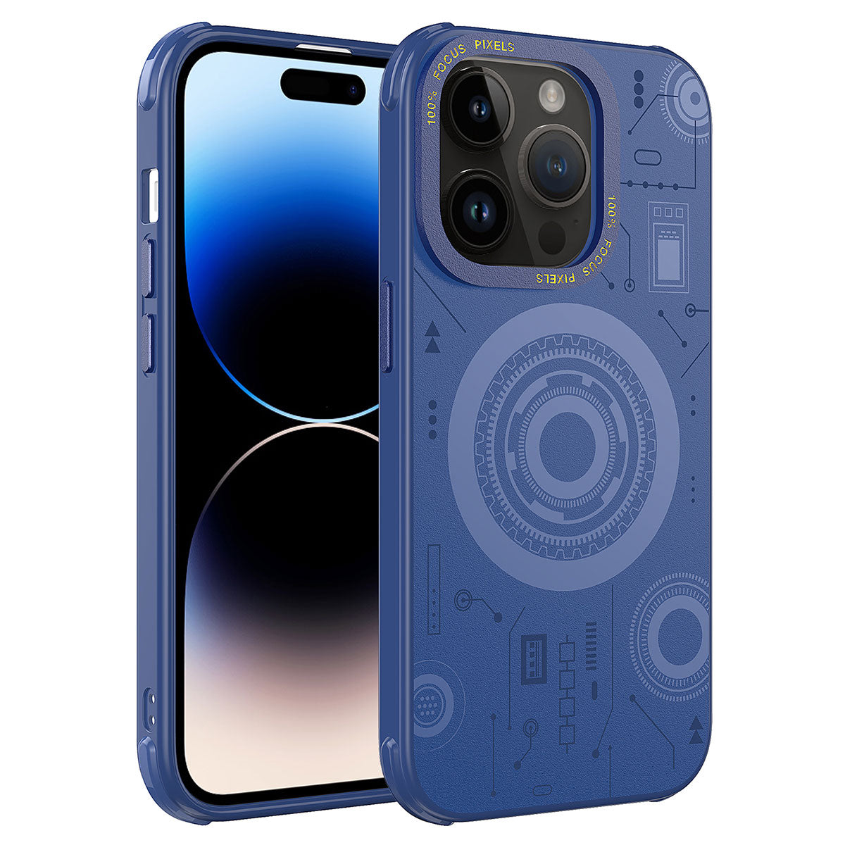 Apple iPhone 14 Pro Kılıf Zore Wireless Şarj Özellikli Desenli Hot Kapak Lacivert