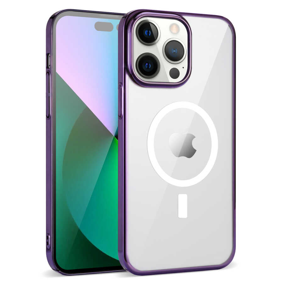 Apple iPhone 14 Pro Kılıf Zore Wireless Şarj Özellikli Pixel M-safe Kapak Derin Mor