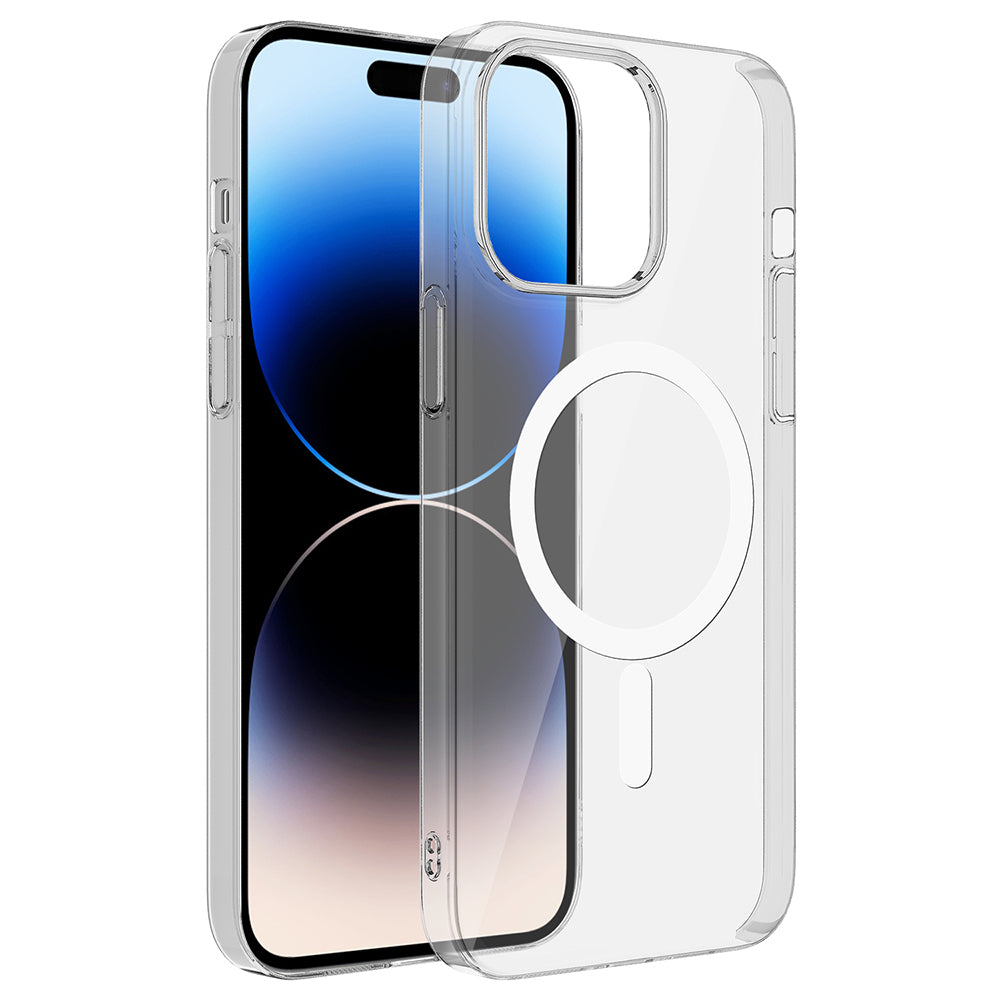Apple iPhone 14 Pro Max Kamera Korumalı M-Safe Şarj Özellikli Şeffaf Zore London Sert PC Kapak Şeffaf
