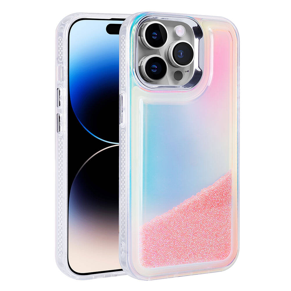 Apple iPhone 14 Pro Max Kılıf Airbagli Renkli Arka Yüzey Boncuk Tasarımlı Zore Kumul Kapak Mor