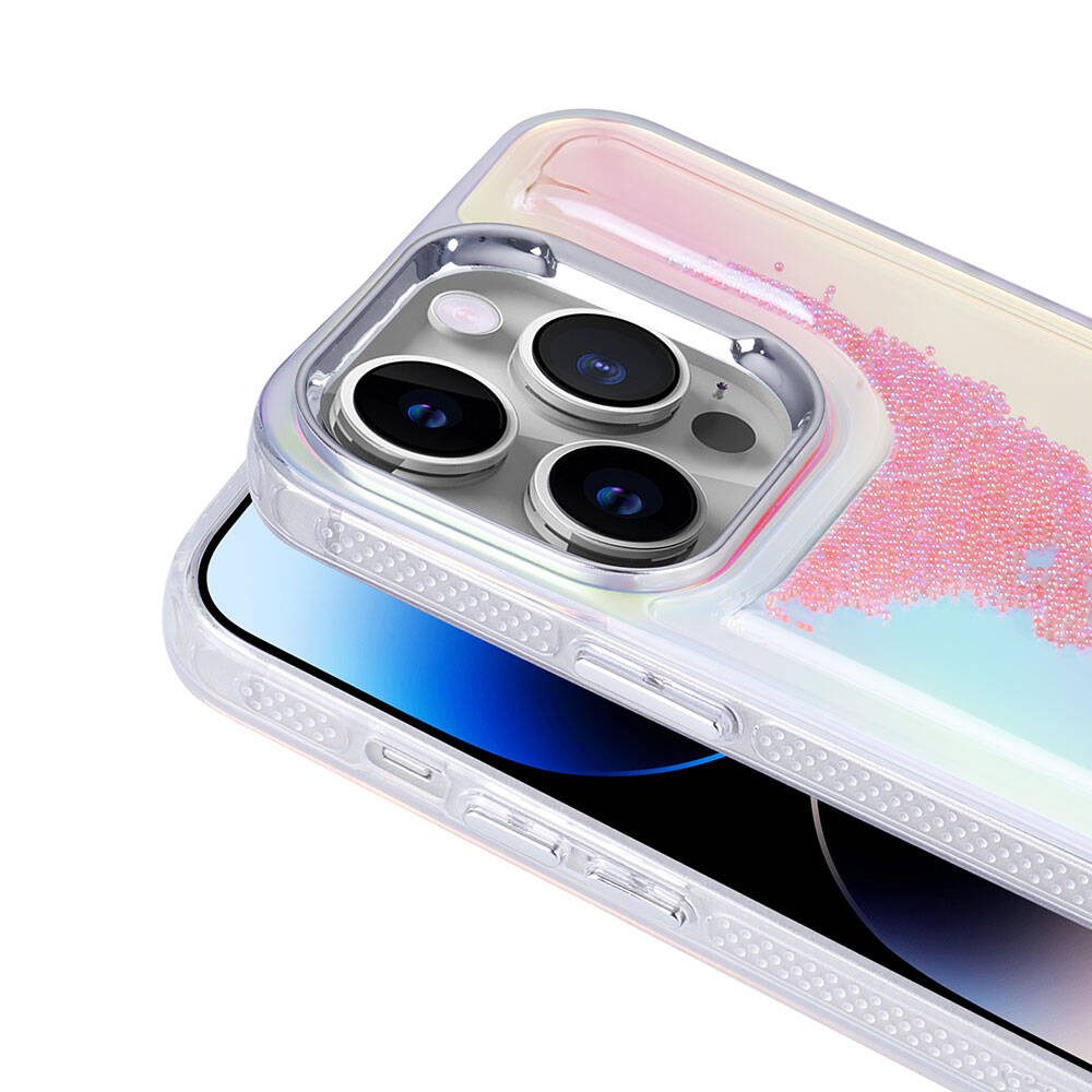 Apple iPhone 14 Pro Max Kılıf Airbagli Renkli Arka Yüzey Boncuk Tasarımlı Zore Kumul Kapak Mor
