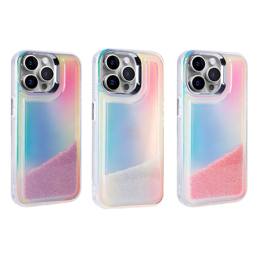 Apple iPhone 14 Pro Max Kılıf Airbagli Renkli Arka Yüzey Boncuk Tasarımlı Zore Kumul Kapak Pembe