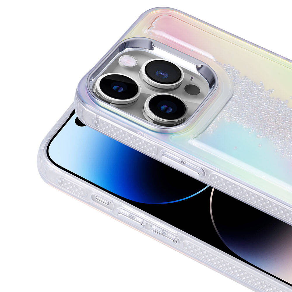 Apple iPhone 14 Pro Max Kılıf Airbagli Renkli Arka Yüzey Boncuk Tasarımlı Zore Kumul Kapak Pembe