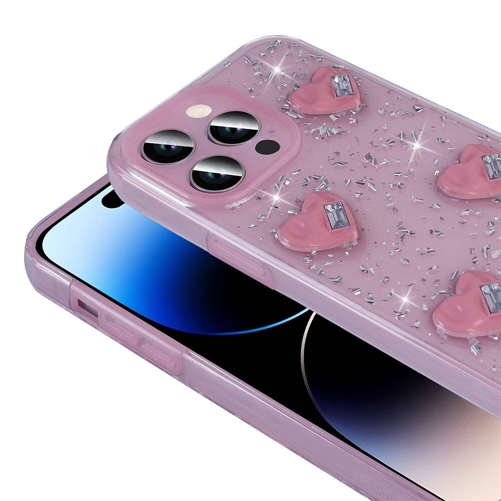 Apple iPhone 14 Pro Max Kılıf Airbagli Simli Arka Yüzey Zore Işıltı Silikon Kapak Beyaz-Yıldız