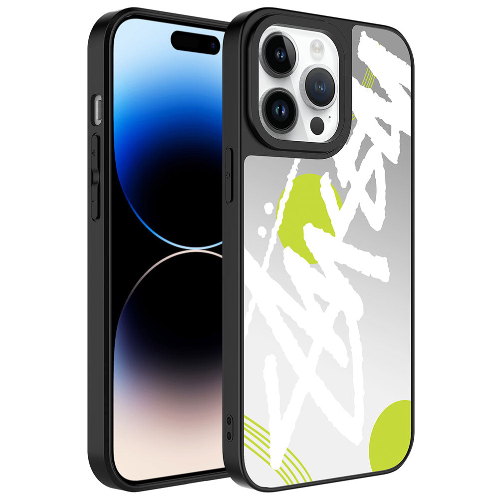 Apple iPhone 14 Pro Max Kılıf Aynalı Desenli Kamera Korumalı Parlak Zore Mirror Kapak Yazı