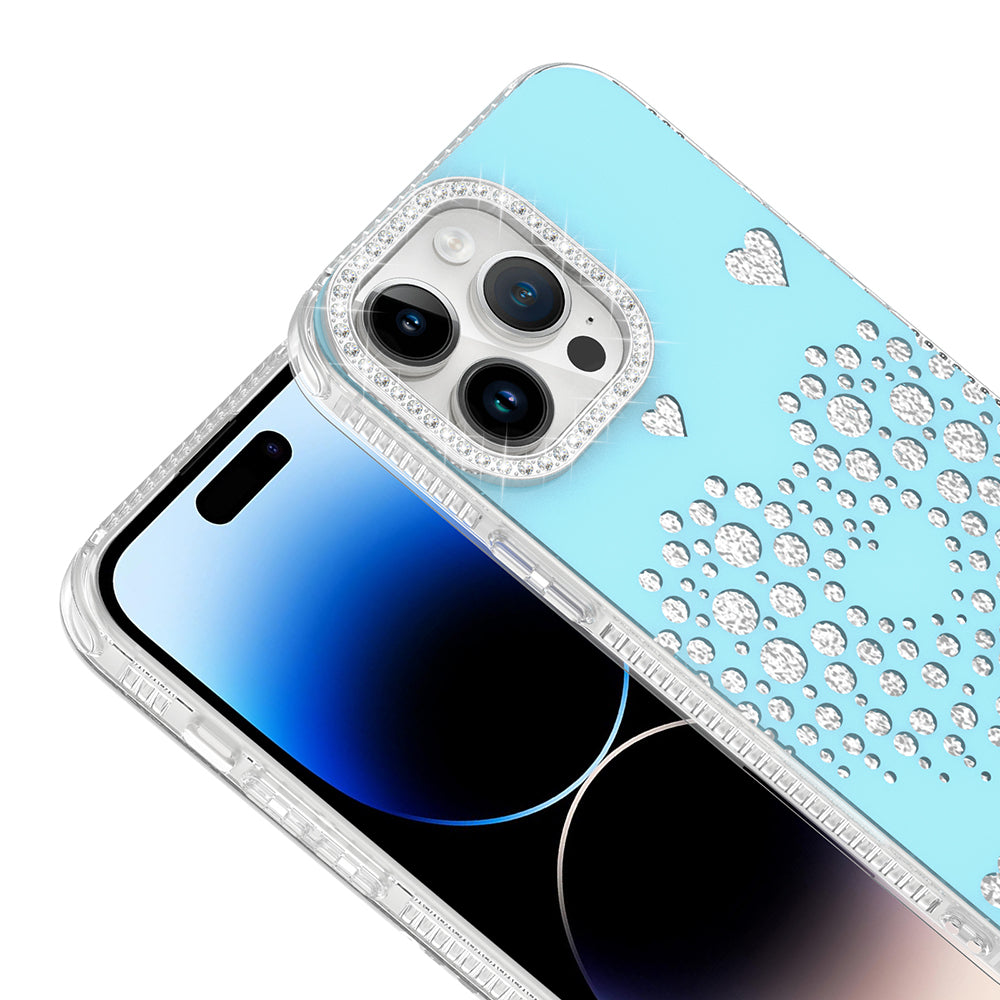 Apple iPhone 14 Pro Max Kılıf Damla Taşlı Zore Rivas Sert PC Kapak Mavi