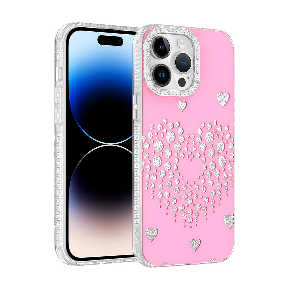 Apple iPhone 14 Pro Max Kılıf Damla Taşlı Zore Rivas Sert PC Kapak Pembe