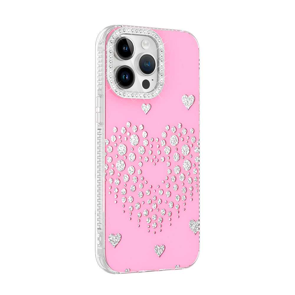 Apple iPhone 14 Pro Max Kılıf Damla Taşlı Zore Rivas Sert PC Kapak Pembe