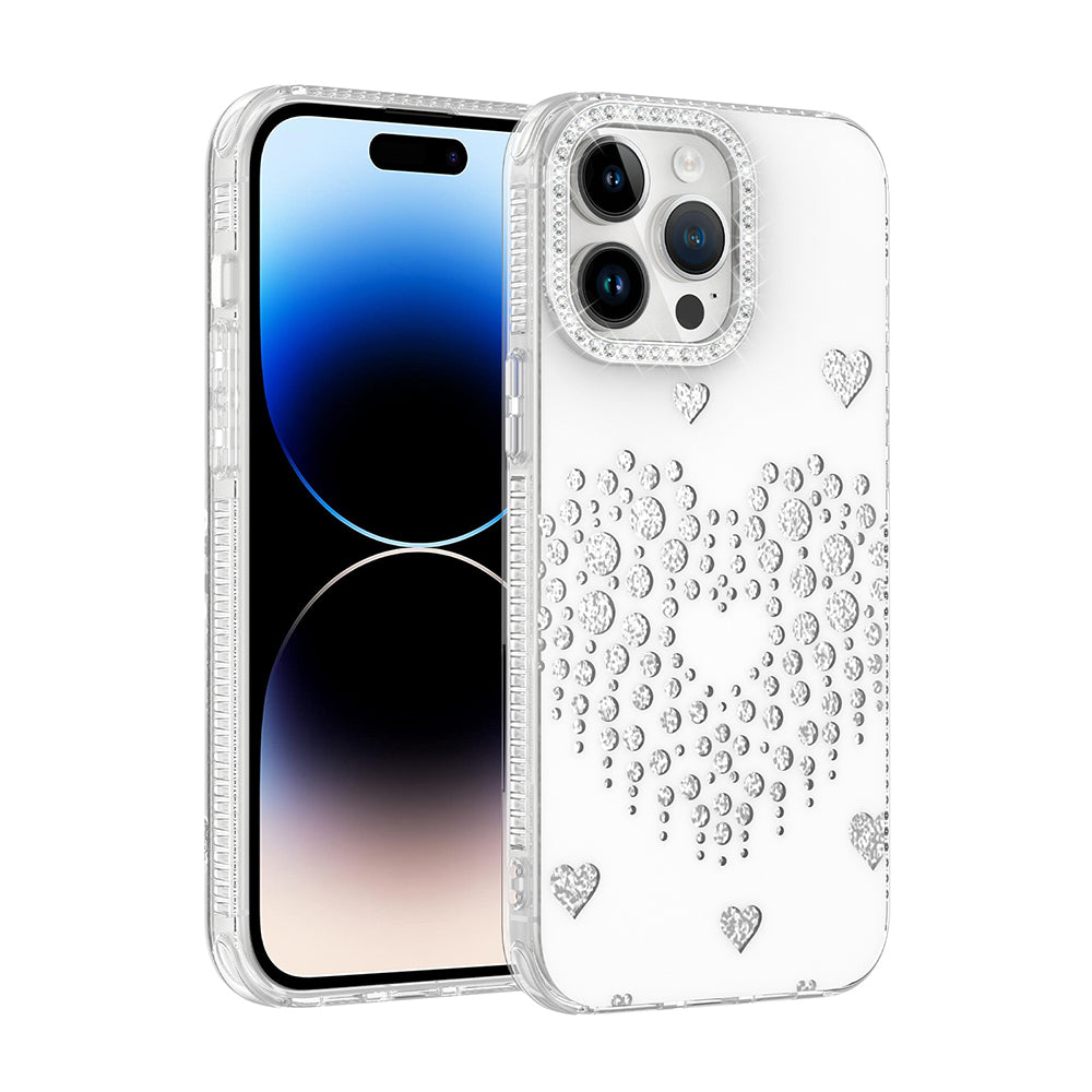 Apple iPhone 14 Pro Max Kılıf Damla Taşlı Zore Rivas Sert PC Kapak Beyaz
