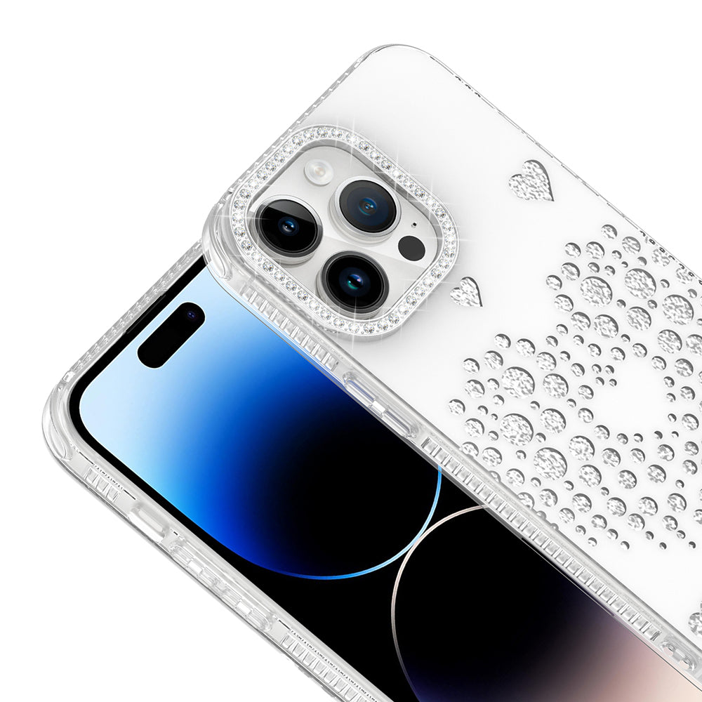 Apple iPhone 14 Pro Max Kılıf Damla Taşlı Zore Rivas Sert PC Kapak Beyaz