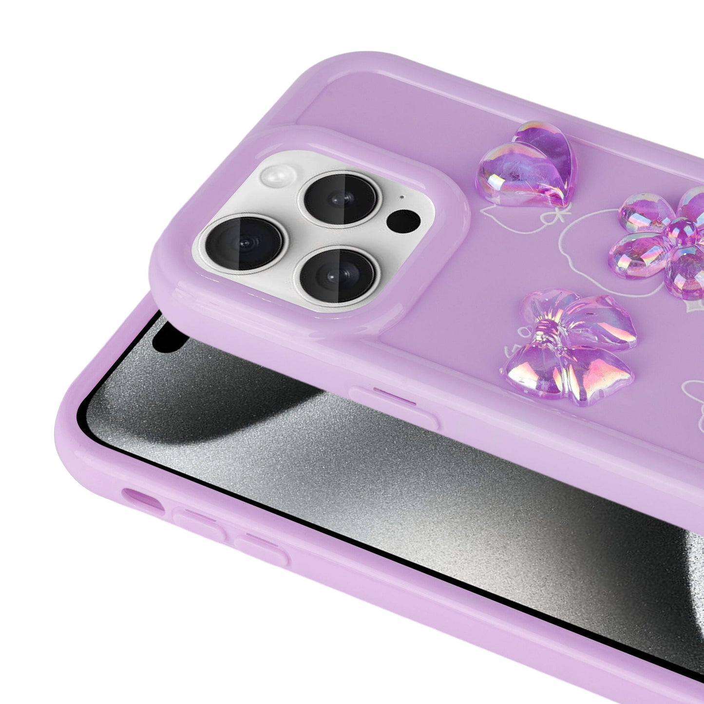 Apple iPhone 14 Pro Max Kılıf Kabartma Figürlü Parlak Zore Toys Silikon Kapak Mor