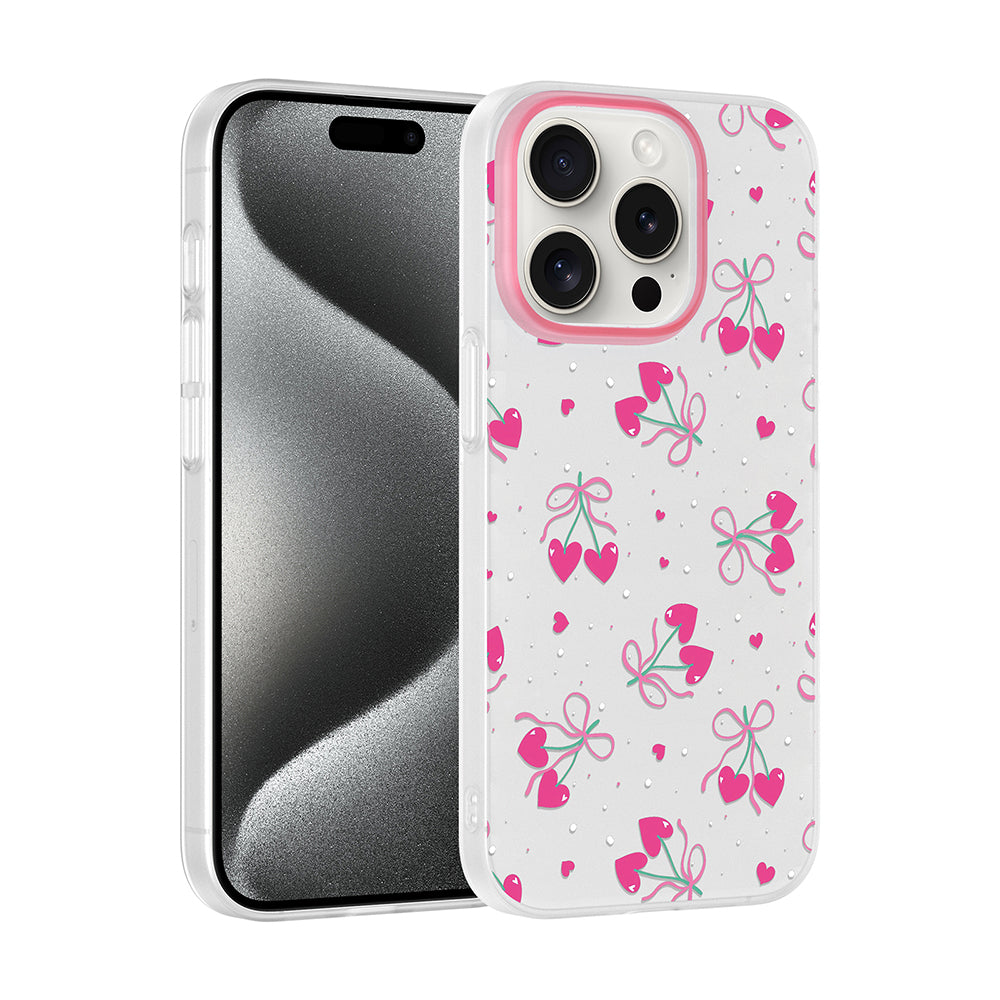 Apple iPhone 14 Pro Max Kılıf Kamera Korumalı Desenli Zore Klip Kapak Kalpli Kiraz