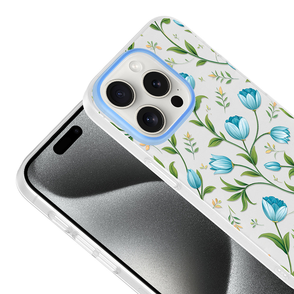 Apple iPhone 14 Pro Max Kılıf Kamera Korumalı Desenli Zore Klip Kapak Mavi Lale