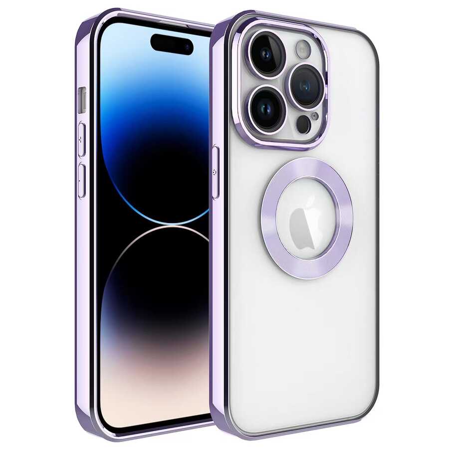 Apple iPhone 14 Pro Max Kılıf Kamera Korumalı Logo Gösteren Zore Omega Kapak Lila