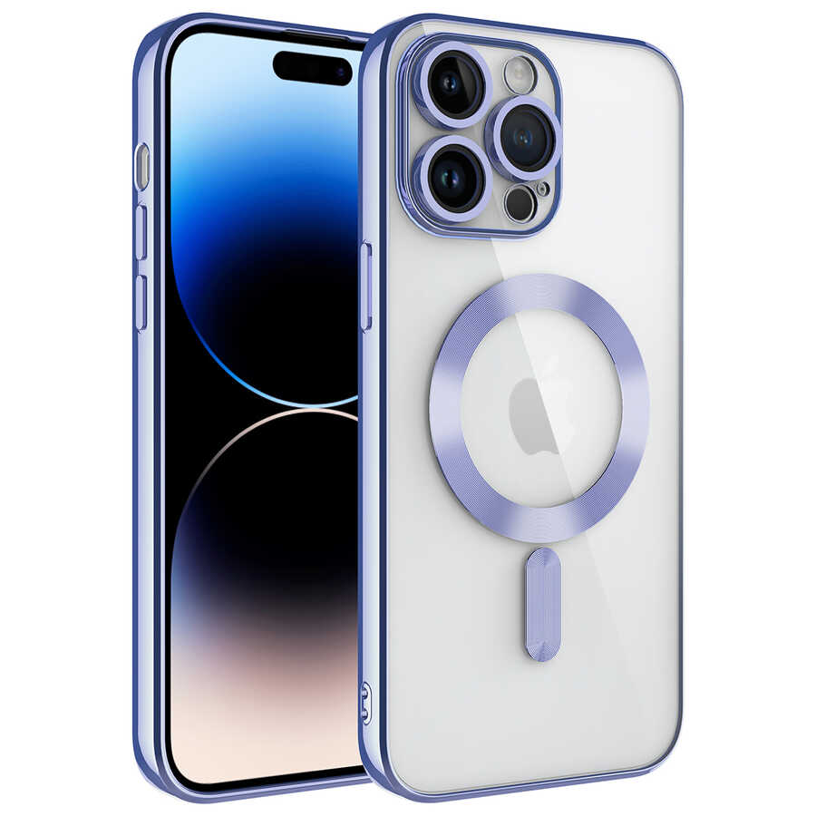 Apple iPhone 14 Pro Max Kılıf Kamera Korumalı M-safe Wireless Şarj Özellikli Zore Demre Kapak Lila