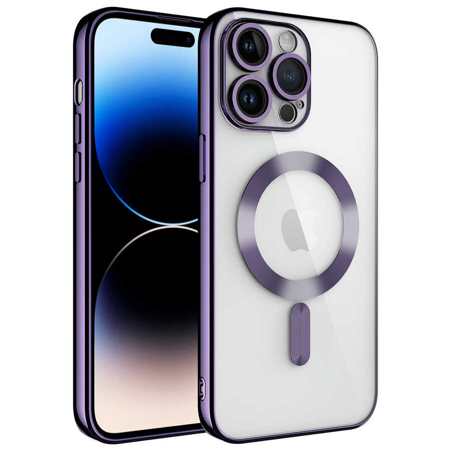 Apple iPhone 14 Pro Max Kılıf Kamera Korumalı M-safe Wireless Şarj Özellikli Zore Demre Kapak Derin Mor