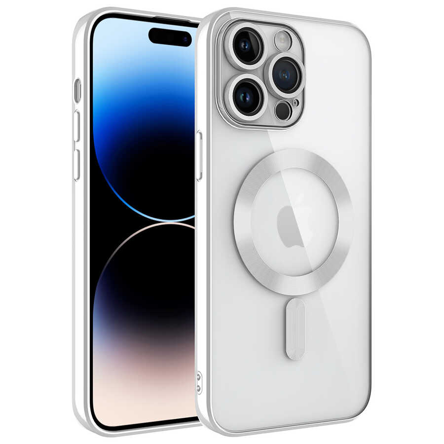 Apple iPhone 14 Pro Max Kılıf Kamera Korumalı M-safe Wireless Şarj Özellikli Zore Demre Kapak Gümüş