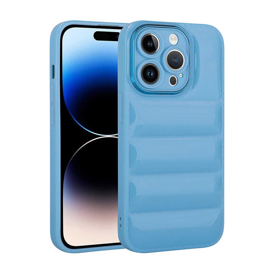 Apple iPhone 14 Pro Max Kılıf Kamera Korumalı Parlak Airbag'li Zore Galya Kapak Mavi