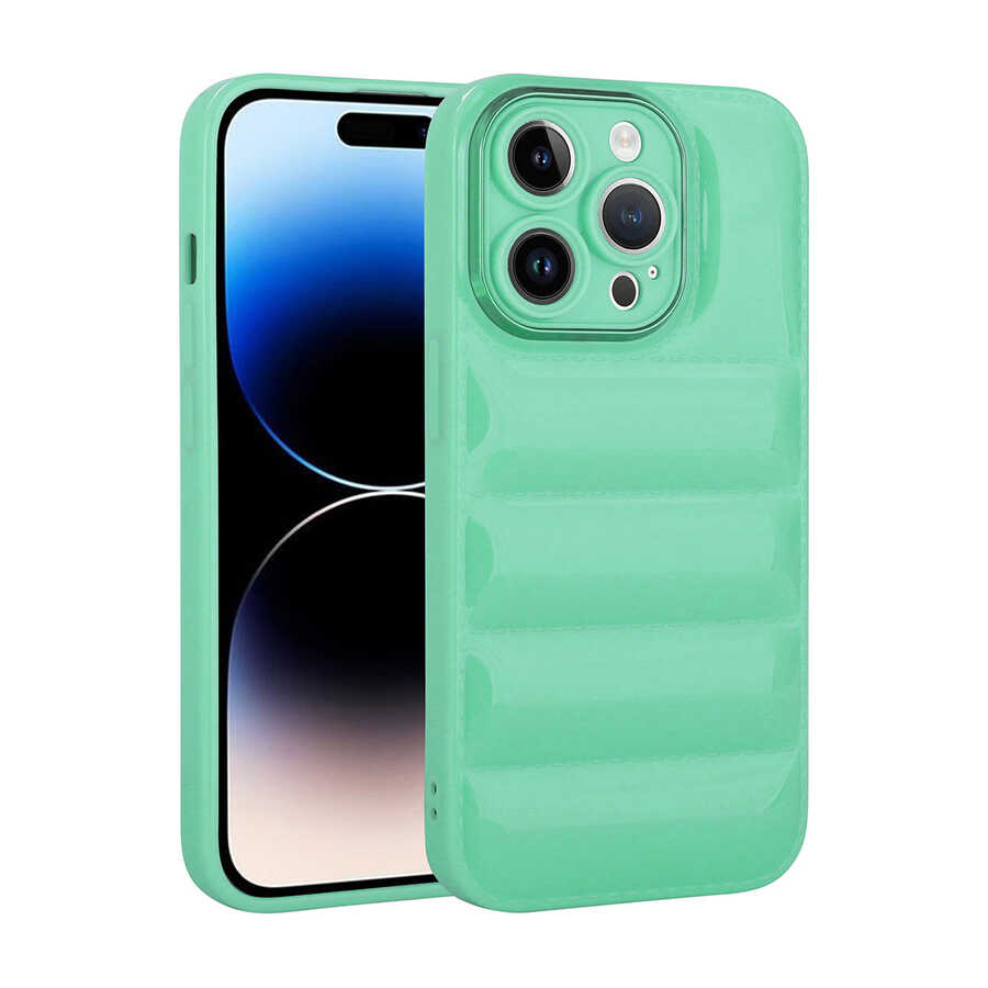 Apple iPhone 14 Pro Max Kılıf Kamera Korumalı Parlak Airbag'li Zore Galya Kapak Su Yeşil