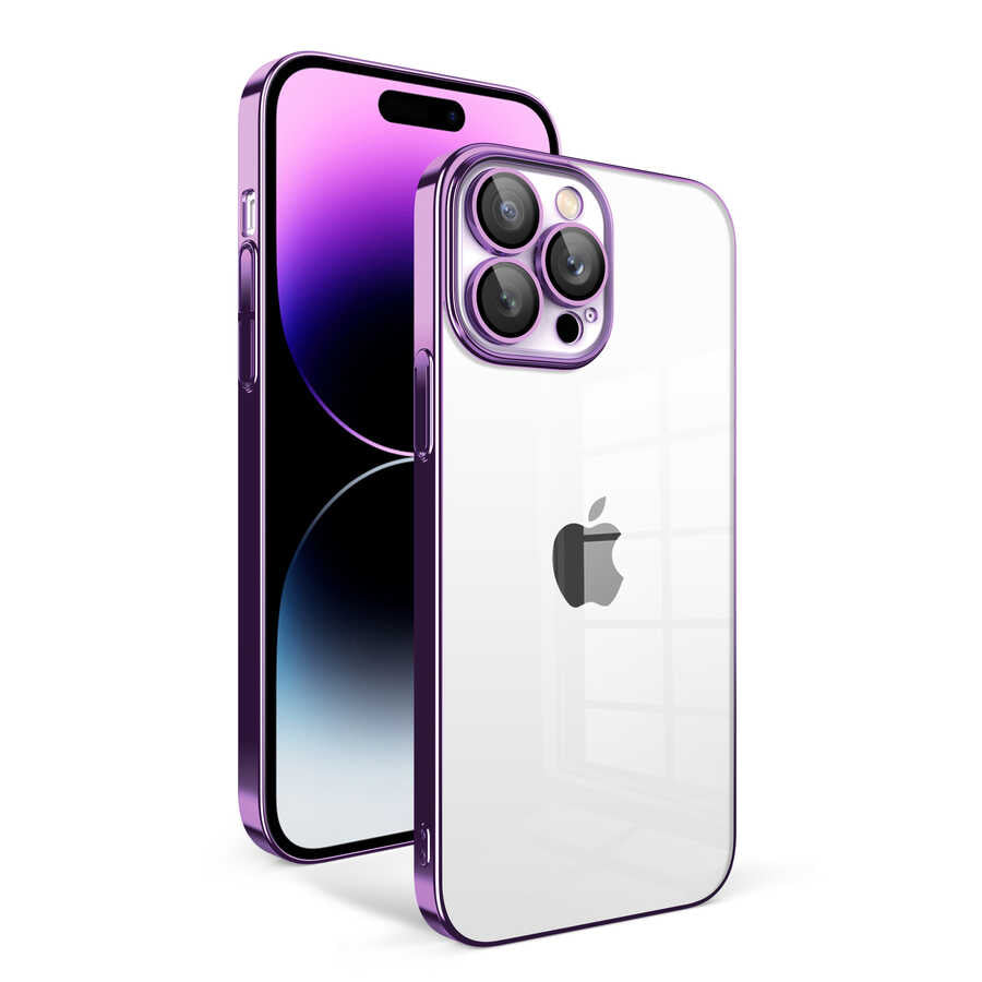 Apple iPhone 14 Pro Max Kılıf Kamera Korumalı Renkli Çerçeveli Zore Garaj Kapak Mavi Açık
