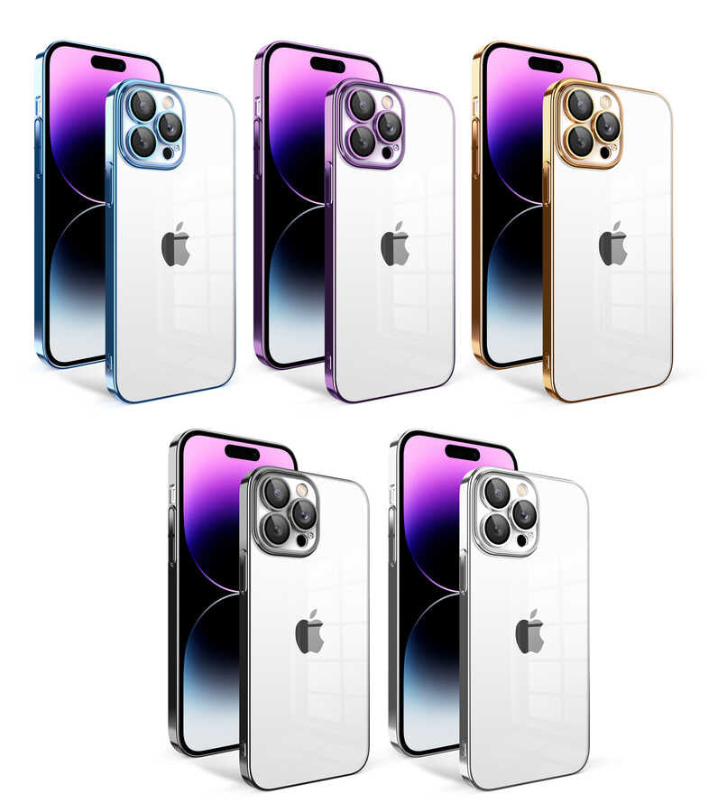 Apple iPhone 14 Pro Max Kılıf Kamera Korumalı Renkli Çerçeveli Zore Garaj Kapak Mavi Açık